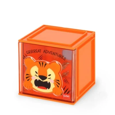 Immagine di Legami Box Componibile da Scrivania Cutie Cubes, Tema Tiger, Organiser Scrivania, Portaoggetti, Foglio di Adesivi incluso, Impilabile, Multifunzionale, in ABS, 90 x 100 cm