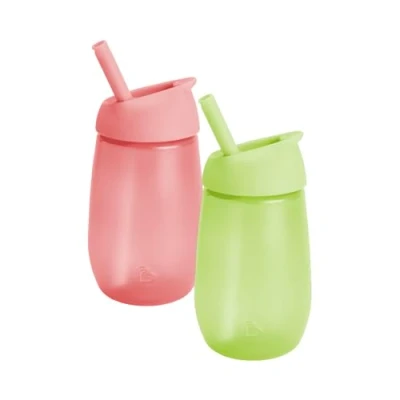 Immagine di Munchkin Simple Clean Set di Tazze Transizione, con Cannuccia per Neonati e Bambini, Antigoccia in Silicone senza BPA, Lavabili Lavastoviglie Confezione da 2 x 296 ml, Verde/Rosa