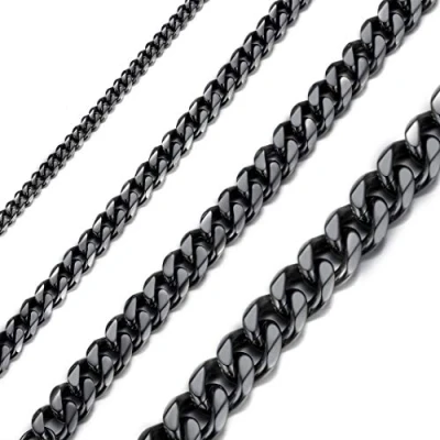 Immagine di Richsteel Collana a Maglie Catena Cubana Larghezza 3MM/6MM/9MM/12MM Lunghezza 18&quot;/22&quot;/26&quot;/28&quot;/30&quot; Unisex con di Cordoli per Gioielli Placcata Oro/Nero/Acciaio Inossidabile