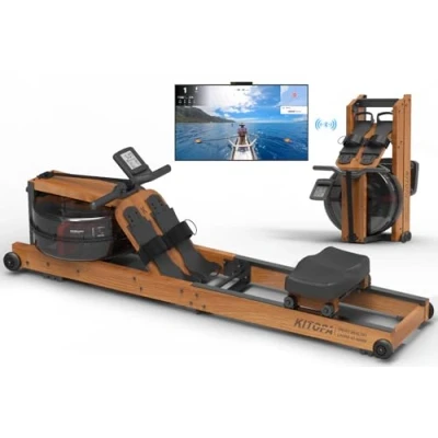Immagine di Kitopa Vogatore ad Acqua, Pieghevole per Casa in Legno di Quercia con Monitor Bluetooth e Supporto Telefono Regolabile, Capacità Peso 200kg