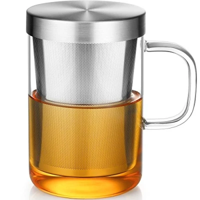 Immagine di ecooe Tazza da tè in Vetro, 500ml (Piena Capacità) con Filtro Acciaio Inox e Coperchio, Bicchiere Borosilicato per caffè Succo Bevande Gassate Latte Yogurt
