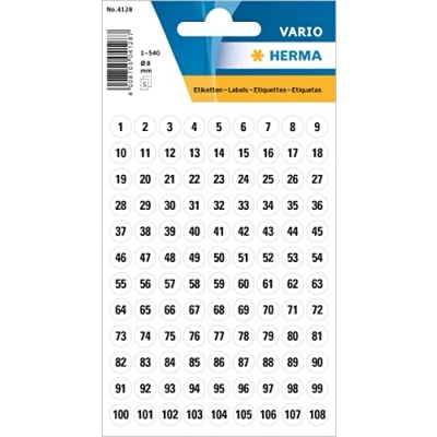 Immagine di HERMA Numbers 8mm 1 540 paper white black 5 sh. Bianco etichetta autoadesiva