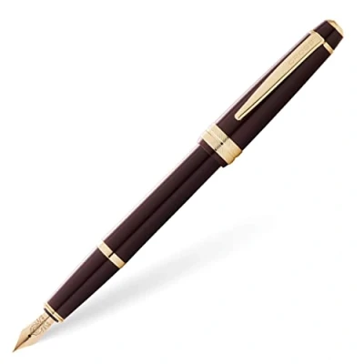 Immagine di Cross Bailey Light Penna stilografica, spessore M, in confezione regalo, colore rosso con raccordi dorati, 1 pezzo (confezione da 1)