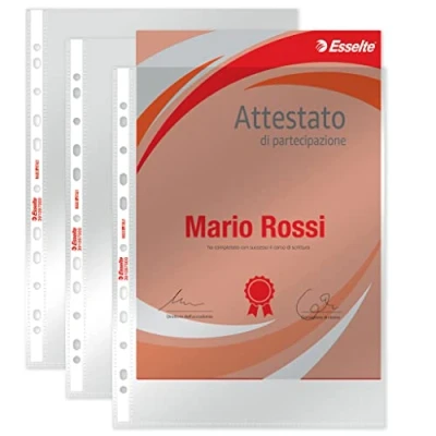 Immagine di Esselte Buste Perforate Office, in PPL Lucido, per Archiviare e Conservare Documenti Formato 22x30 cm, Confezione da 100 Buste, 391097000