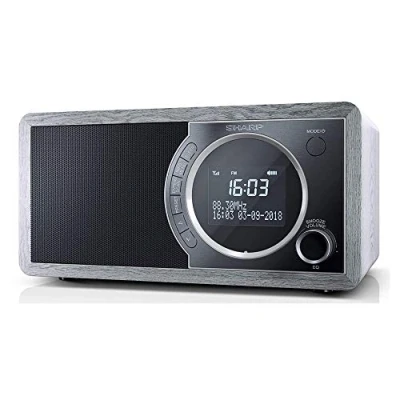 Immagine di SHARP DR 450(GR) Radio digitale portatile con DAB/DAB+/FM, Bluetooth 4.2, funzione sveglia/sonno e snooze, effetto legno, colore: Grigio