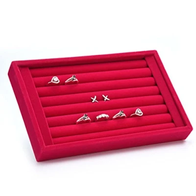 Immagine di Yosoo Scatola portaoggetti interna in velluto scamosciato, per gioielli, orecchini, anelli e gemelli, con fessure riporre idea (rosso