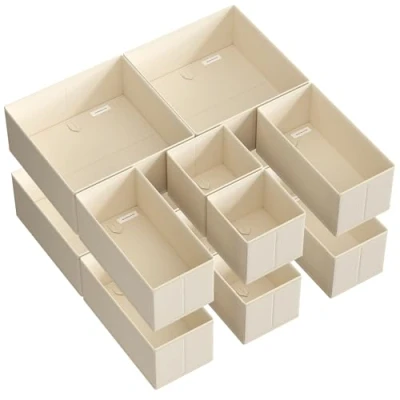 Immagine di SONGMICS Divisore per Cassetti, Organizzatore Armadio, Set di 6, Scatole Stoccaggio Pieghevoli in TNT, Calze, Biancherie, Reggiseni, Cravatte, Sciarpe, Beige Sabbia RDZ006Y01