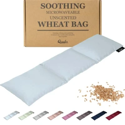 Immagine di Qomfor Cuscino Cervicale Riscaldante Caldo 46 x 12 cm Termico Microonde di Grano con Morbida Copertura in Cotone per Alleviare il Dolore (light blue, Cotone)