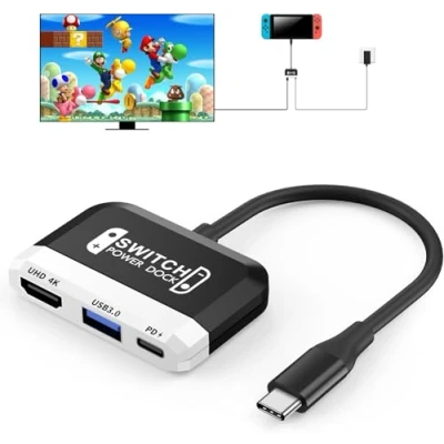 Immagine di Switch Dock per Nintendo Switch/OLED, 3 in 1 TV Adattatore con 4K HDMI, USB 3.0 Port, Type C 100W PD, Portable Docking Station Switch/Switch OLED (bianca)