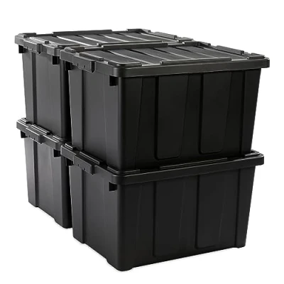 Immagine di Iris Ohyama, Scatole Pieghevoli, 68L, Set di 4, Nero, Grande, Solido, Impilabile, Per Garage, Scaffali, Scatola Organizer, Plastica, Contenitore, DDSKT 700