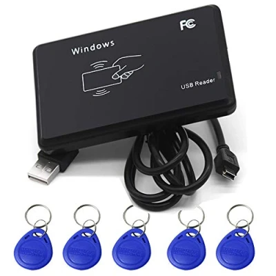 Immagine di AMAO Lettore RFID, Scheda ID Carta RFID Card Reader USB 125KHz Configurabile EM di Prossimità Intelligente 5pcs EM4100 Portachiavi