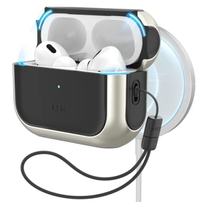 Immagine di ESR Orbit Hybrid HaloLock Custodia Apple AirPods Pro (2. Generation 2023, 2. 2022, 1. 2019) Titanio Compatibile Con MagSafe, laccio