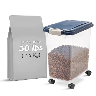 Immagine di Iris Ohyama, Contenitore per Crocchette Ermetico, 30L/11kg, Blu, Ermetici, Plastica, con Coperchio, Cibo Gatti, Cani, secco, Crocchette, Dolci, MP 8