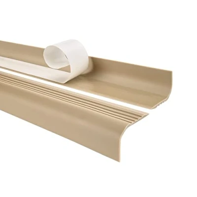 Immagine di Profilo per bordi scale angolare in PVC autoadesivo, Paraspigolo Strisce antiscivolo gradini RGPT 52x40mm arrossoondato, beige, 150cm