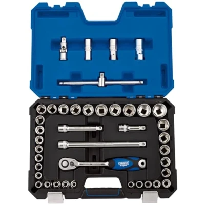 Immagine di Draper 16453 Set di 41 bussole da 1/2&quot; con attacco quadrato combinato MM/AF micro cromato satinato, colore: Blu