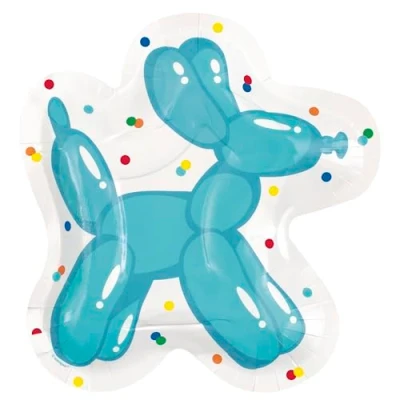 Immagine di Unique Piatti di Carta Ecologici 21 cm Festa Compleanno Cani con Palloncini 8 Pezzi (Confezione da 1), Multicolore, 21934EU