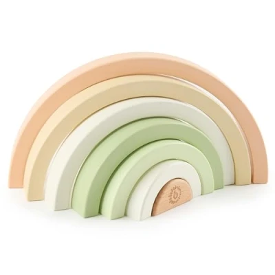 Immagine di Bieco Coniglio in legno arcobaleno fine torre impilabile per bambini Gioco Montessori decorazione a partire da 1 anno poi