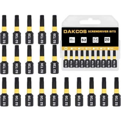 Immagine di DAKCOS punte Torx T20, per avvitatore a percussione, set di 20 in acciaio legato S2 alta qualità, lunghe 25 mm