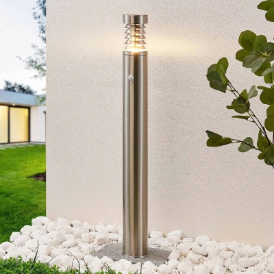 Immagine di lampada da esterni &#039;Piper&#039; con sensore di movimento (Moderno) colore Grigio, in Acciaio Inox (1 luce, E14) Lindby Lampioncino, paletto luminoso, viale, lampioncino
