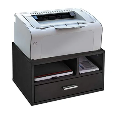 Immagine di Relaxdays 1x Porta Stampante da Scrivania, Supporto 3 Scomparti, con Cassetto, Portadocumenti, 22x40x30 cm, Organizer, Nero