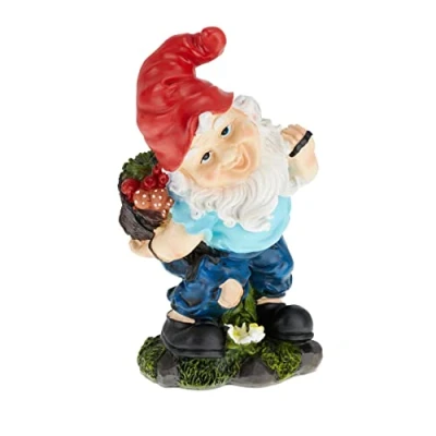 Immagine di Relaxdays Gnomo da Giardino, con Cesta Raccolto, HLP: 32 x 17 15 cm, Statua Nano, in Poliresina Antigelo, Colorato