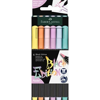 Immagine di FABER CASTELL 116453 Set di penne con punta in feltro Black Edition 6er Etui, matite pastello a pennello, per bambini e adulti