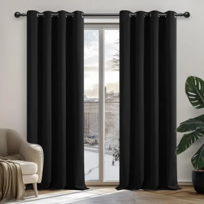 Immagine di Deconovo Tende per Interni Oscuranti 2 Pezzi 242 CM Altezza, Camera da Letto Coprente Moderne con Occhielli, 132x242 (Larghezza x Altezza), Nero