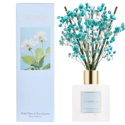 Immagine di COCORRÍNA diffusore di profumo per ambienti Reed con 8 bastoncini profumati da 200 ml, menta selvatica ed eucalipto, naturale, a lunga durata, oli essenziali la casa, il bagno