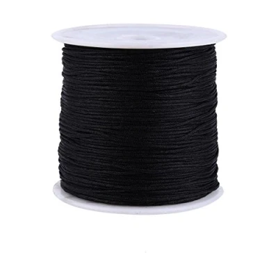 Immagine di GLOGLOW Cordoncino in nylon satinato, 100 m x 0,8 mm, per realizzare collane, bracciali, perline, gioielli, 20 colori, colore: nero