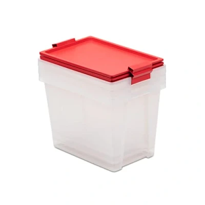 Immagine di TATAY Set di 3 Scatole con Coperchio, Capacità 15L, Maniglie, Coperchio 100% Materiali Riciclati, senza BPA, Trasparente, Rosso. Dimensioni 25 x 36 26 cm