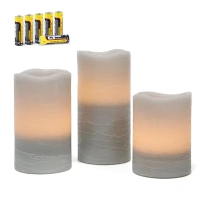 Immagine di Rhytsing Set di 3 Grigio Candele Led Natale con Timer, Batterie Incluse, H 10 cm / 12,5 15