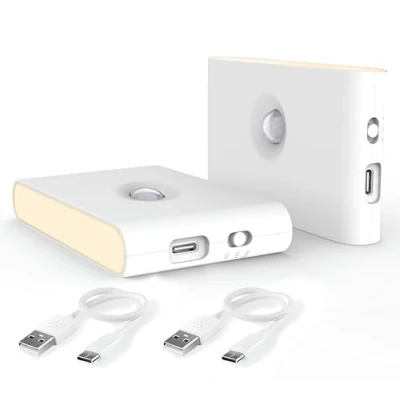 Immagine di Disdarkday luce notturna a LED con sensore di movimento, 2 pezzi, per scale, bianca calda, ricaricabile USB, movimento auto/on/off, corridoio,