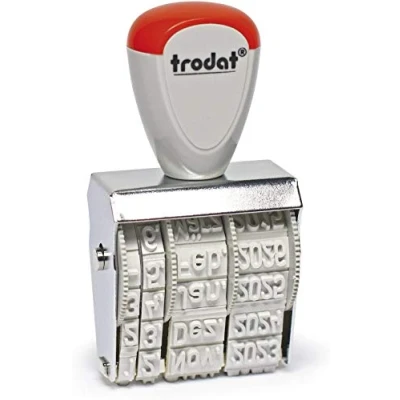 Immagine di Trodat 1020 Classic Datario a mano, mese in lettere, dimensioni del marchio circa 5 x 32 mm.