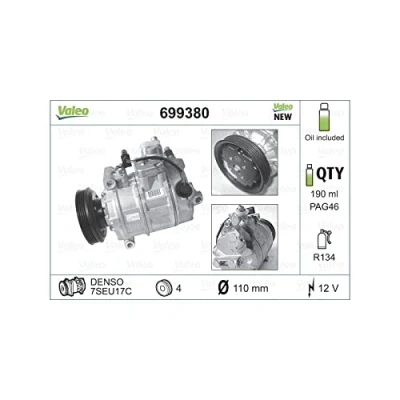 Immagine di VALEO NEW ORIGINAL PART 699380 compressore Aria Condizionata 7SUE16 12 PAG 46 R 134a con olio AUDI: A4 B6 Avant, Sedan, A8 D2
