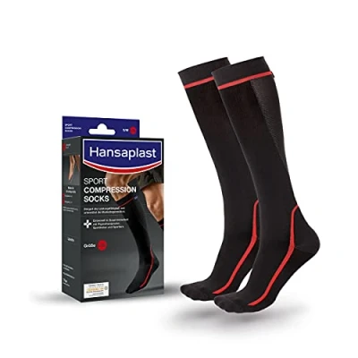 Immagine di Hansaplast calze sportive a compressione, compressione per sostenere la muscolatura, al ginocchio favoriscono rigenerazione muscolare, 1 paio, taglia L/XL