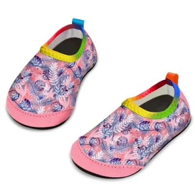 Immagine di Yorgou scarpe da acqua per ragazzi e ragazze, spiaggia bambini piccoli, calzini acquatici a piedi nudi antiscivolo piscina spiaggia, Foglie viola, 25/26 EU