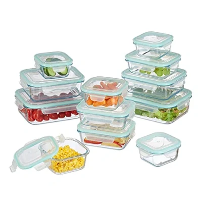 Immagine di Relaxdays Contenitore per Alimenti, Set da 12, Coperchio a Clip, Senza BPA, Termoresistente, 5 Misure, Trasparente, Vetro, plastica