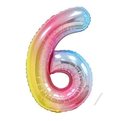 Immagine di Palloncini Compleanno 6 Anni Colori dell&#039;arcobaleno 101 CM Palloncino Numero Decorazioni Vola con l’Elio