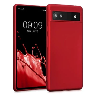 Immagine di kwmobile Custodia Compatibile con Google Pixel 6a Cover Back Case Morbida Protezione in Silicone TPU Effetto metallizzato rosso scuro