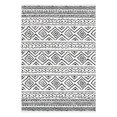 Immagine di SAFAVIEH Tappeto Boho per Soggiorno, Sala da pranzo, Camera letto Tulum Collection, A Pelo Corto, Avorio e nero, 91 X 152 cm