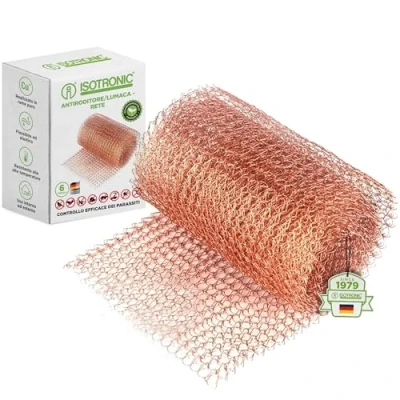 Immagine di ISOTRONIC Rete a vite in rame per proteggere dalle lumache aiuole e rialzate, flessibile, ecologica adatta agli animali, 6 supporti (rete rame, 1,6 metri)