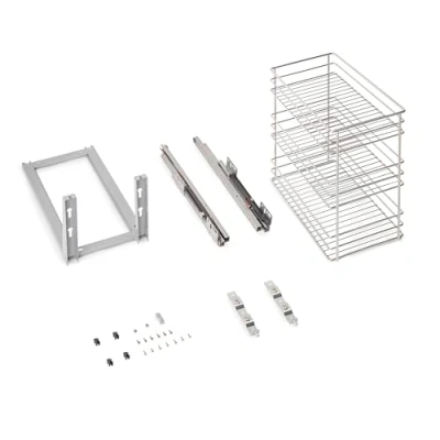 Immagine di Emuca Carrello estraibile Supra fissaggio inferiore, chiusura softt, per moduli di cucina 300mm, Acciaio, Cromato