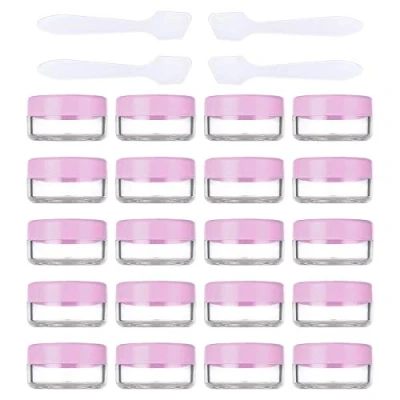 Immagine di 20 vasetti cosmetici vuoti in plastica trasparente da viaggio trucco crema fai te contenitori con mini spatola (10 g/10 ml), Rosa, 10g/10ml