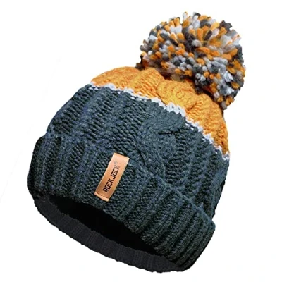 Immagine di Rockjock Cappello Unisex da Donna con Pompon Invernale Caldo a Blocchi di Colore Fodera in Pile Termico Accogliente