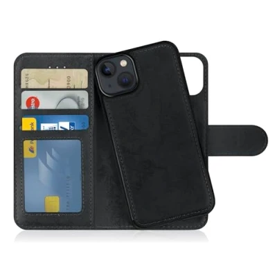 Immagine di MyGadget Cover per iPhone 14 Custodia Libretto Magnetica Portafoglio Flip Wallet Case Porta Carte in Similpelle PU Removibile Grigio Nero