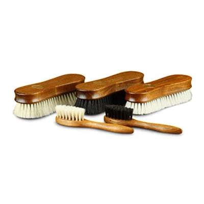 Immagine di Langer &amp; Messmer set di 5 Spazzole per scarpe Premium lucidatura con crine cavallo e capra quantità capelli molto più densa