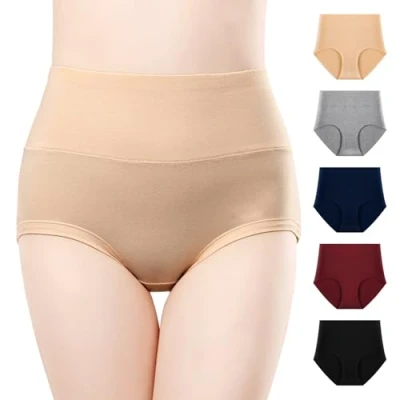 Immagine di Anntry Biancheria Intima da Donna Comfort in Cotone Slip a Vita Alta 5 Pezzi Controllo della Pancia Mutande con Mutandine Elasticizzate (Multicoloured 3, XL(Vita:33.5 35 inch))
