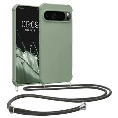 Immagine di kwmobile Custodia Compatibile con Google Pixel 9 / Pro Cover Back Case in Silicone TPU Protezione Smartphone Cordino verde grigio
