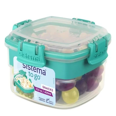Immagine di Contenitore per alimenti Sistema Snacks TO GO 400 ml Piccola vaschetta snack con scomparti Senza BPA Colori assortiti, unità singola (confezione da 1)