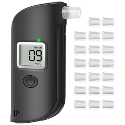 Immagine di AiQInu Etilometro Portatile Certificato, Alcol Test Professionale con Display LCD Digitale, Incluir 20 Boccagli, Sensore Semiconduttore, per Uso Domestico e Nero